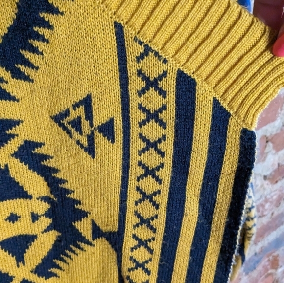 Blu Pepper Large‎ Yellow & Blue Aztec Open Front Cardigan Sweater w/ Fringe - Picture 2 of 9